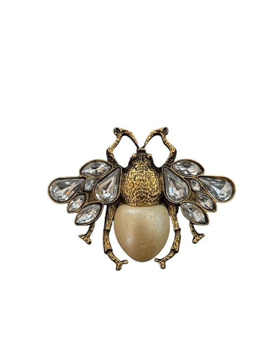 unbranded Jewelry - Gold Bee Brooch with Crystal Wings and Cream Pearl Body